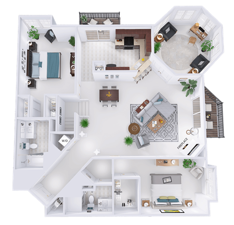 Floor plan for 2 beds, 3 baths, 2087 sqft